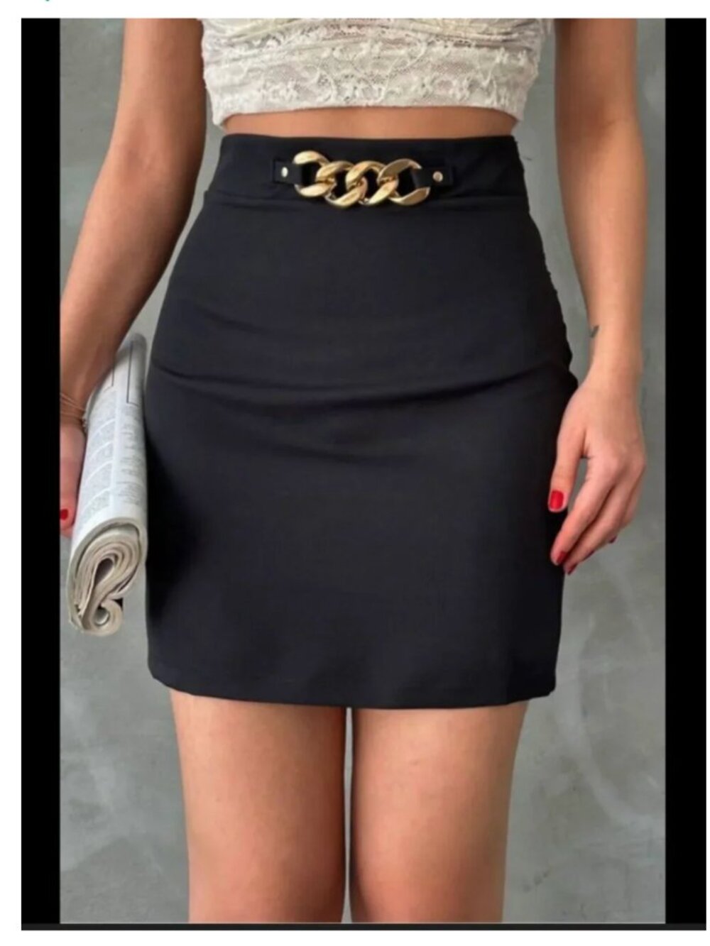 ZARA size XS - Elegant Black Skirt with Gold Chain Detail